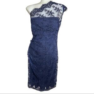 David Meister Navy Blue Lace One Shoulder dress, Size 14. New with tags! NWT